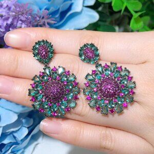Flower Cubic Zirconia Chain Earrings